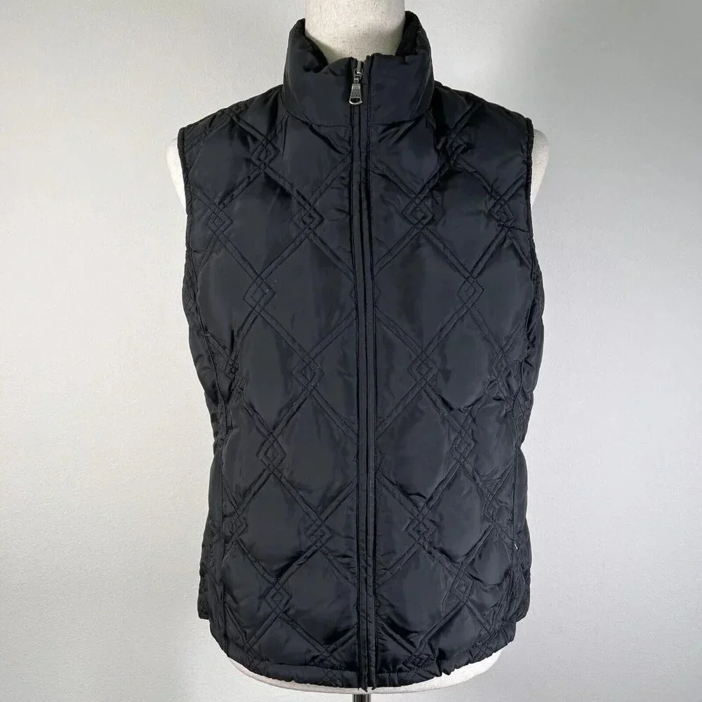 Eddie Bauer Vest Women's Small Black‎ Puffer Diamond Quilted Full Zip Outdoor